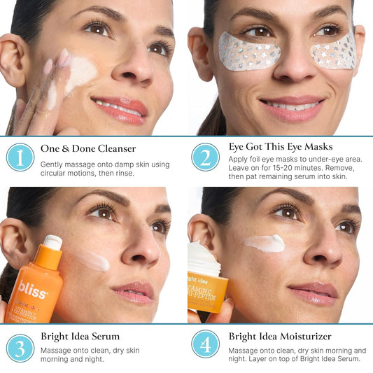 Bliss The Elder Millennial Kit Complete Skincare Essentials Set | Includes Daily Face Cleanser, Under Eye Masks, Brightening Vitamin C Serum and Moisturizer