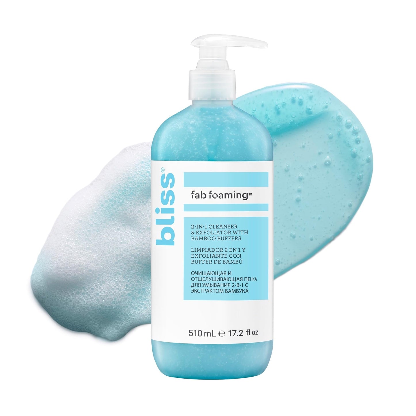 Bliss Fab Foaming 2-In-1 Cleanser and Exfoliator with Bamboo Buffers - 6.4 Fl Oz - Oil-Free Gel Face Wash - Makeup Remover - Vegan & Cruelty Free